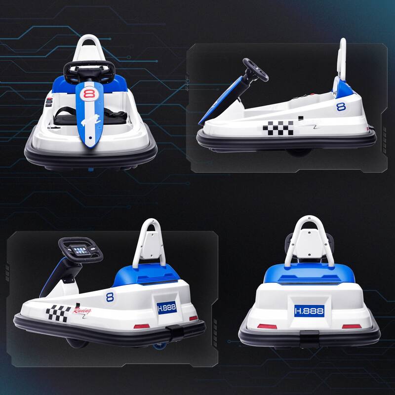 360° Spin Toddler Bumper Car with LED Lights, Music, and Safety Belt, 6V Electric Ride-On for 18-48 Months - White