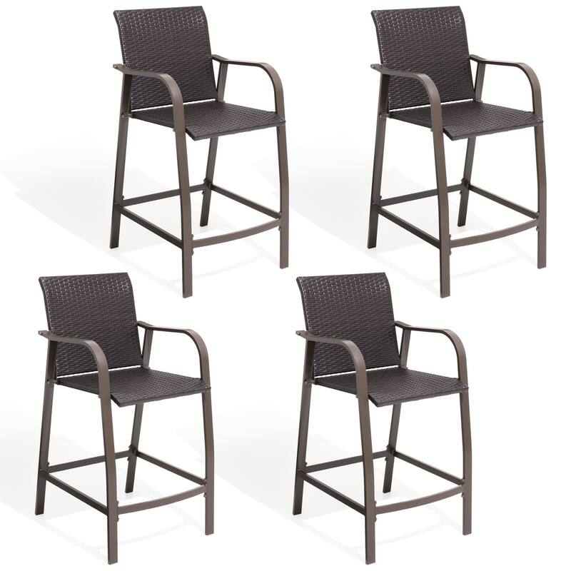 26''H Outdoor Patio Aluminum PE Rattan Counter Stools - 4-Piece - Brown