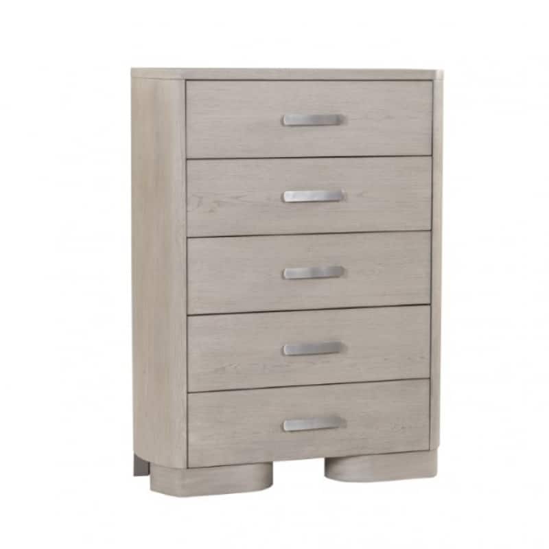 Celly Tall Dresser Chest, 5 Drawers, Round Edges, White Oak Wood