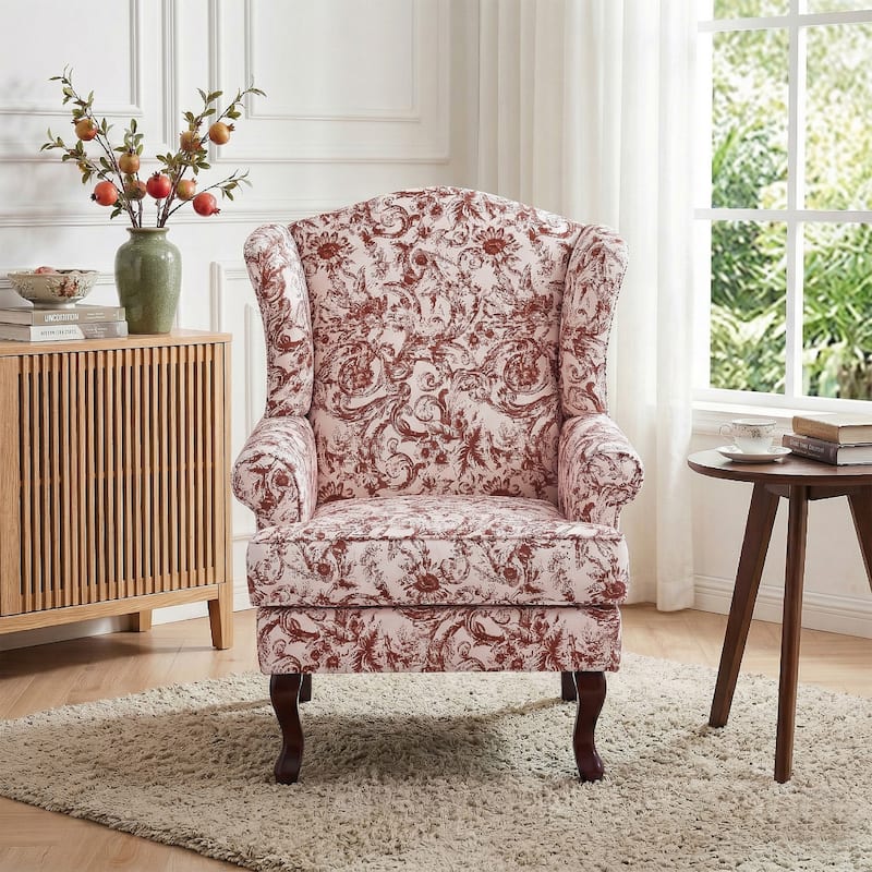 Elegant Living Room Wing Back Arm Chair Upholstered Accent Chair