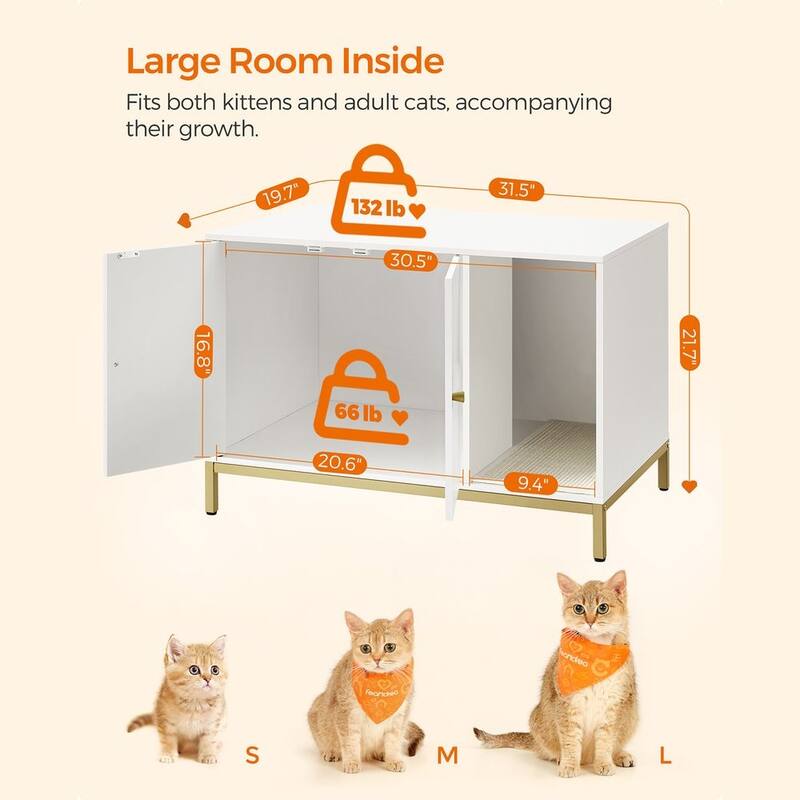 Wooden Enclosed Cat Litter Box Cabinet with Storage and Ventilation