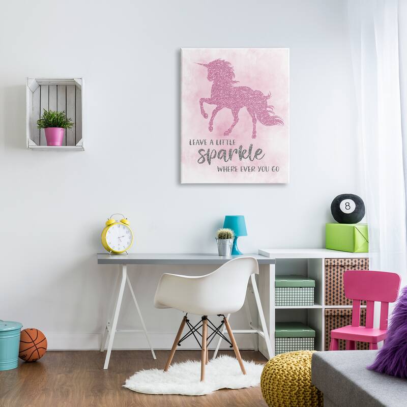 Stupell Leave A Little Sparkle Phrase Pink Shimmer Unicorn Canvas Wall Art