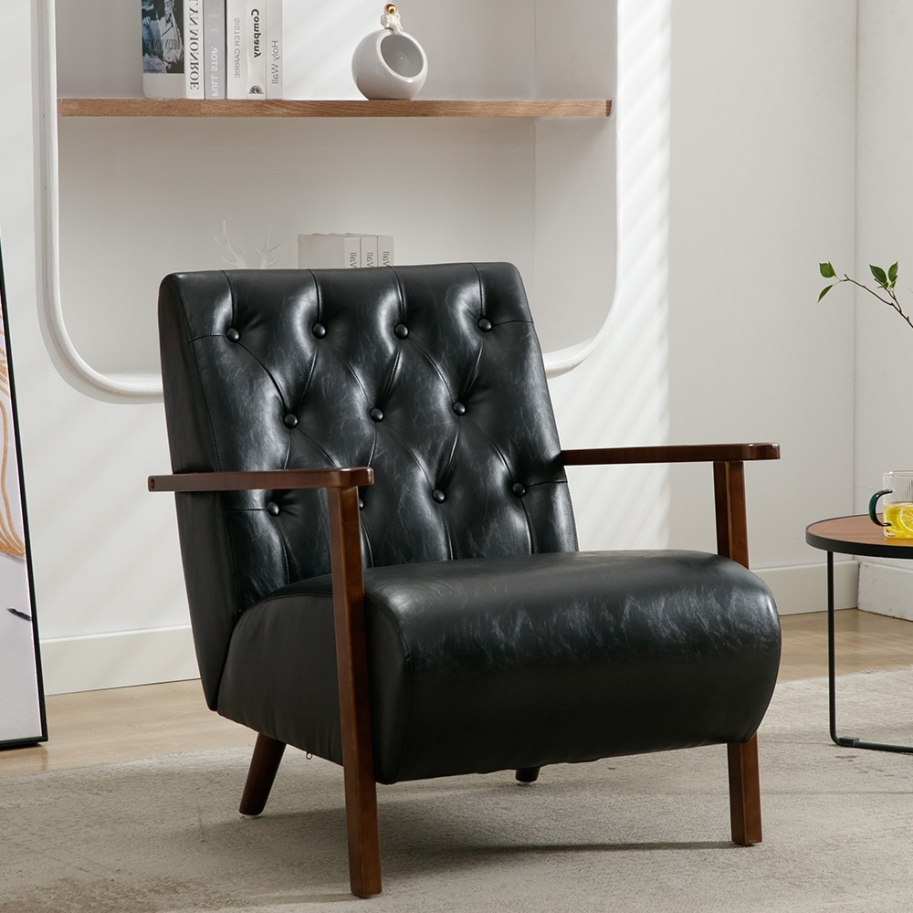 Mid-Century Accent Chair, Retro Tufted Wood Armchair, Reading