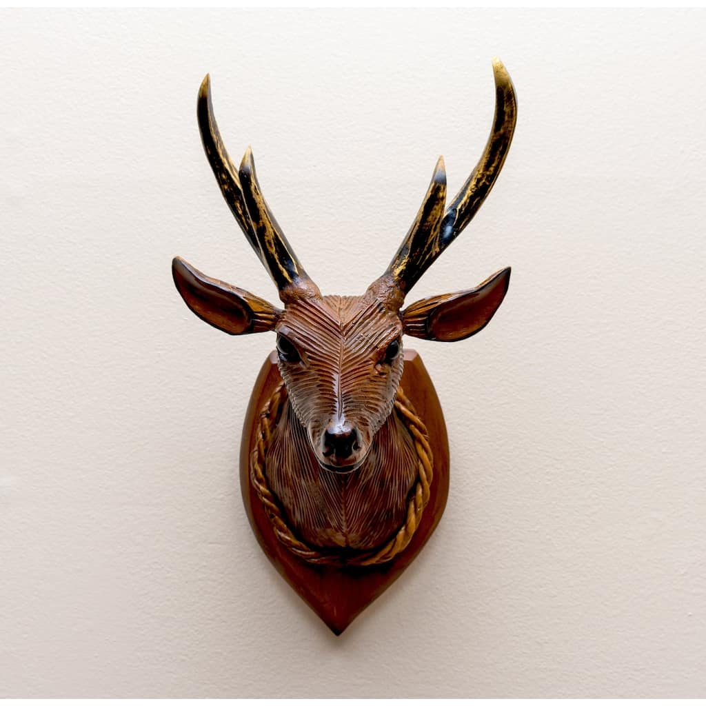 15" Deer Wall Hanging Decor Head Sculpture Art Decorative Home Decor Accent Lodge Wooden Handmade Figurine Handcrafted Decor