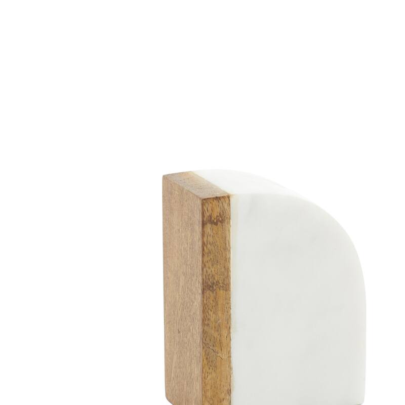 White Marble 5 lbs Decorative Bookends with Wood Details (Set of 2)