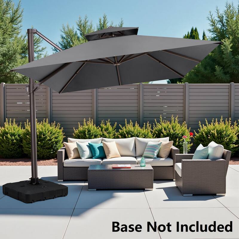 10 x 13 Feet Double Top Rectangular Rotating Patio Offset Cantilever Umbrella with Crank