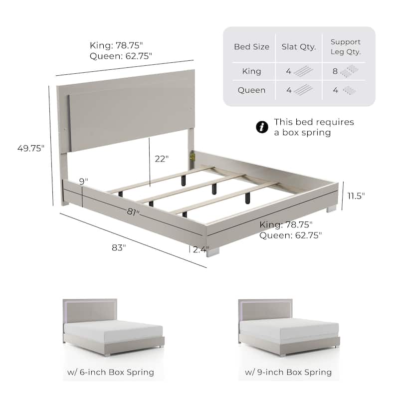 Furniture of America Erina Modern Glossy Panel Bed with LED Light Headboard