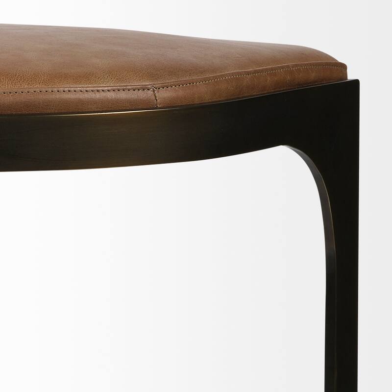 Mercana Tyson 31" Seat Height Brown Leather Seat Black Metal Frame Stool