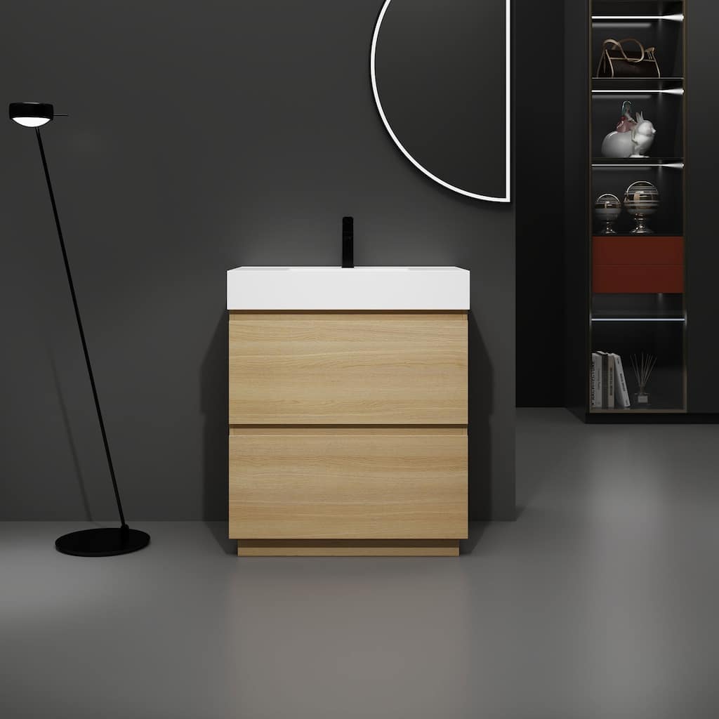 30 in. W x 18 in. D x 35 in. H Single Sink Freestanding Bath Vanity with White Resin Top