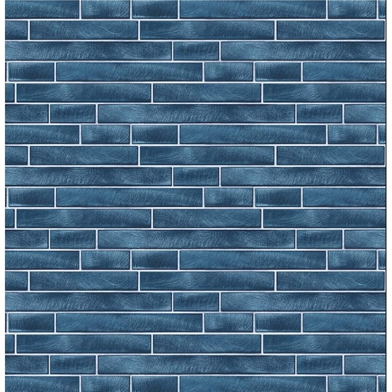 NextWall Brushed Metal Tile Peel and Stick Removable Wallpaper - 20.5 in. W x 18 ft. L - Denim Blue