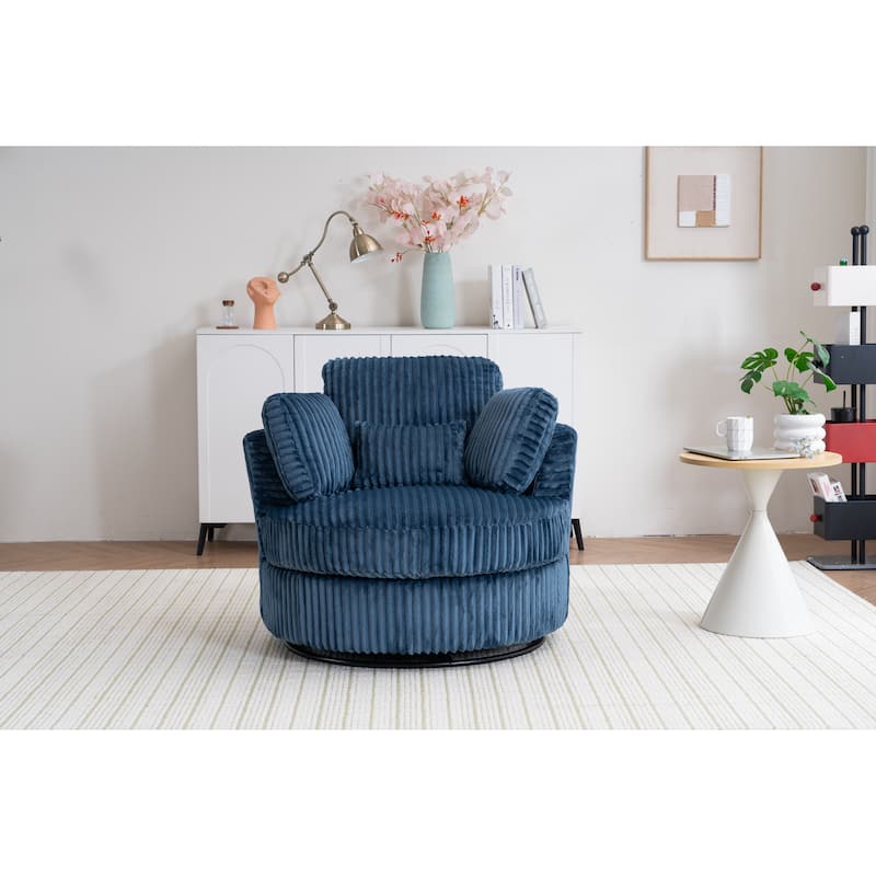 Oversized 360 Degreed Swivel Accent Chair Modern Soft Plush Corduroy Round Barrel Chair For Living Room Bedroom With Pillows