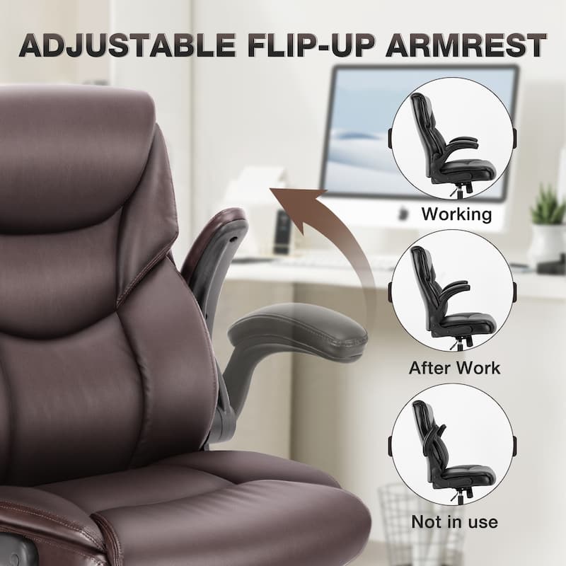 Office leather chair with adjustable armrests and lumbar pillows