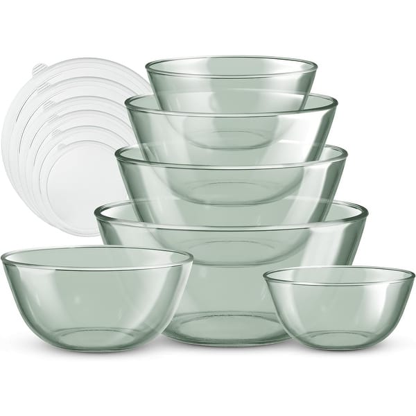 COOK WITH COLOR 12 Pc Glass Nesting Mixing Bowl Set with Lids for Cooking and Prep - Colored Green