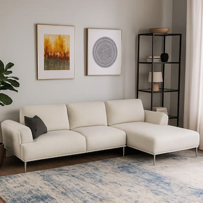 Batty L Sectional Chaise Sofa, Beige Chenille, 113 Inch, Adjustable