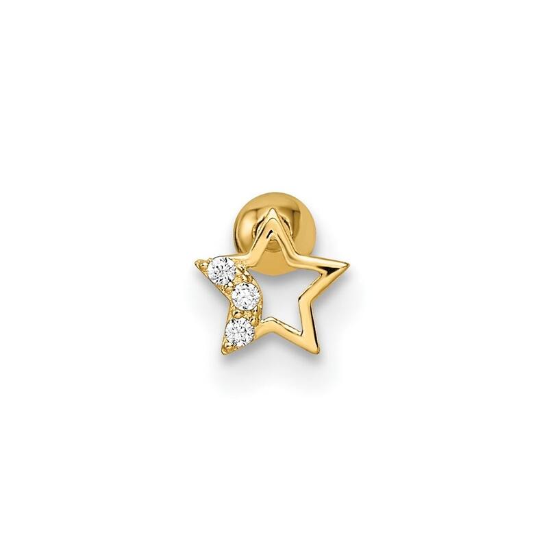Curata 14k Yellow Gold 19g Internally Threaded Cubic Zirconia Star Labret Cartilage Stud (5.14x 10.54mm)