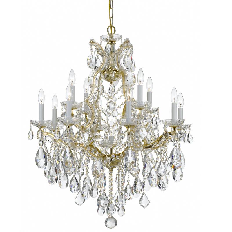 Maria Theresa 13 Light Clear Crystal Gold Chandelier - 28'' W x 32'' H - 28'' W x 32'' H