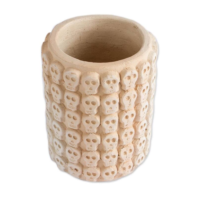 NOVICA Handmade Rows Of Skulls Ceramic Flower Pot