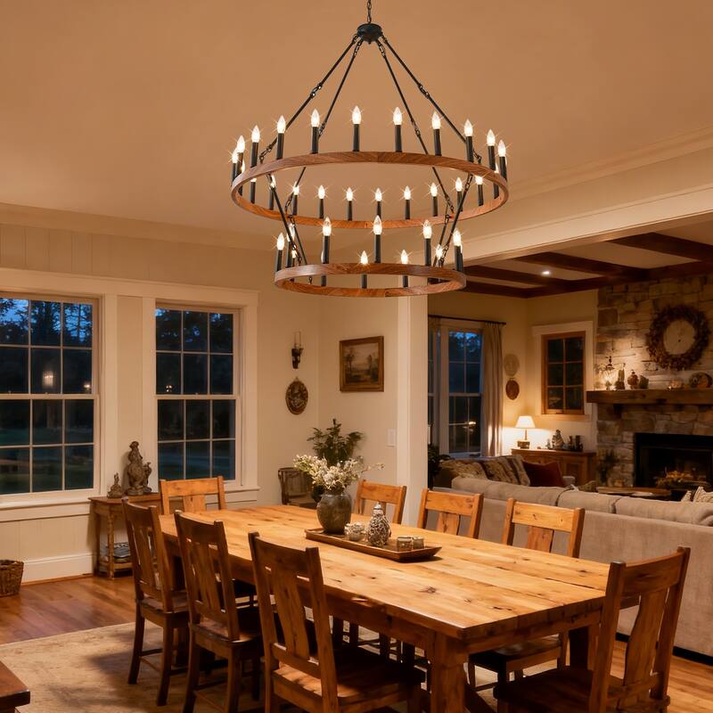 47.24 Inch Large Wagon Wheel Chandelier,2Tier 36-Lights Farmhouse Industrial Country Style Fixture E12