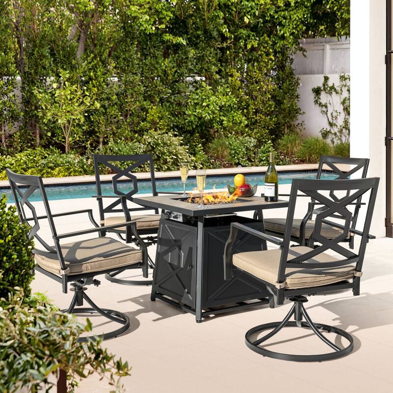 Outdoor 28 Inch 50,000 BTU Propane Gas Fire Pit Table with Cover - 28 inches