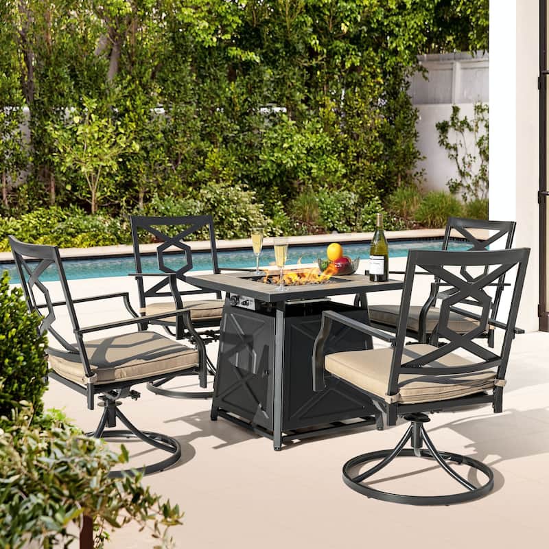 Outdoor 28 Inch 50,000 BTU Propane Gas Fire Pit Table with Cover, Black - 28 inch. x 26 inch.