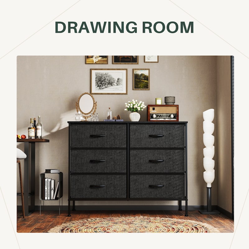 Tall Dresser Storage Tower with 6 Fabric Drawers, Grey, Black, Rustic Brown,White