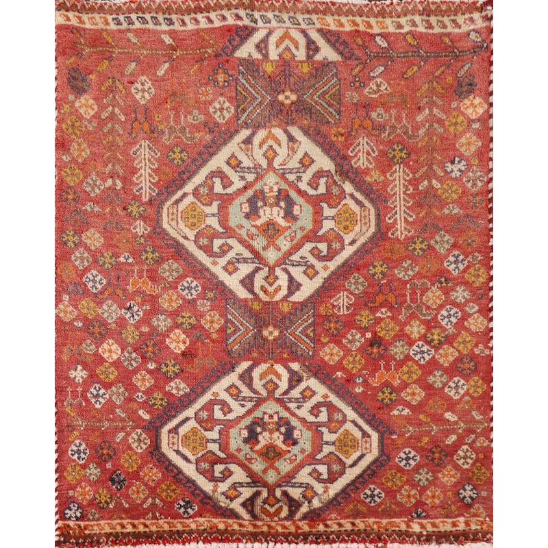Tribal Geometric Shiraz Persian Square Rug Vintage Wool Carpet - 2'0"x 2'5"
