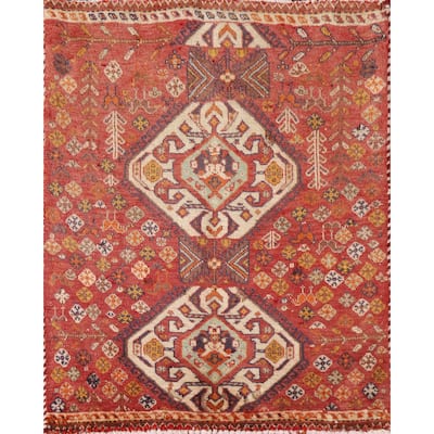 Tribal Geometric Shiraz Persian Square Rug Vintage Wool Carpet - 2'0"x 2'5"