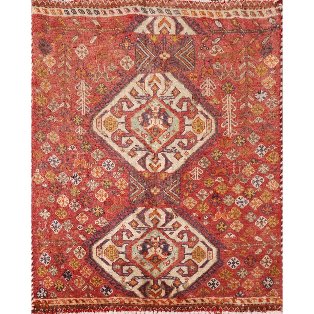 Tribal Geometric Shiraz Persian Square Rug Vintage Wool Carpet - 2'0"x 2'5"