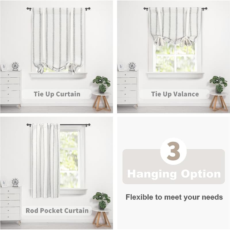 DriftAway Farmhouse Linen Blend Blackout Tie Up Curtain - 25" Width X 47" Length