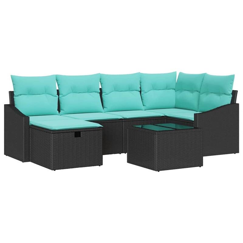 vidaXL 6/7 Garden Sofa Set with Cushions Black/Brown/Grey Poly Rattan - 91.9 x 48.6 x 27.2