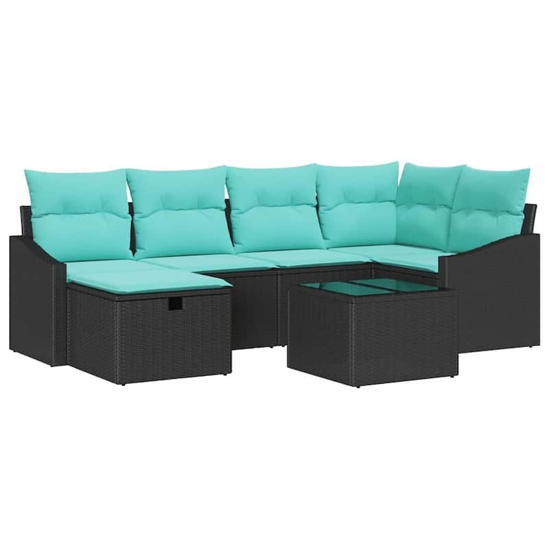 vidaXL 6/7 Piece Garden Sofa Set with Cushions Black Poly Rattan - 91.9×48.6×27.2