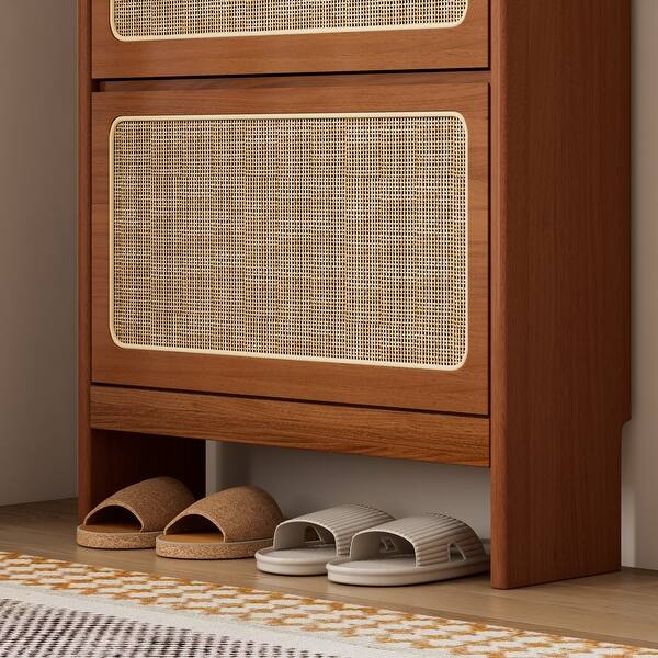 Entryway Rattan Shoe Cabinet Free Standing Shoe Rack Hidden Narrow Shoe Cabinet with 3 Flip Drawers and Pegboard for Hallway - Bed Bath & Beyond