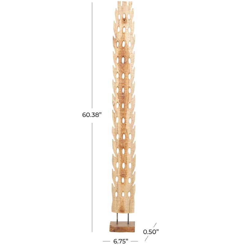 Brown Teak Wood Handmade Tall Floor Cutout Post Abstract Sculpture with Live Edge Base