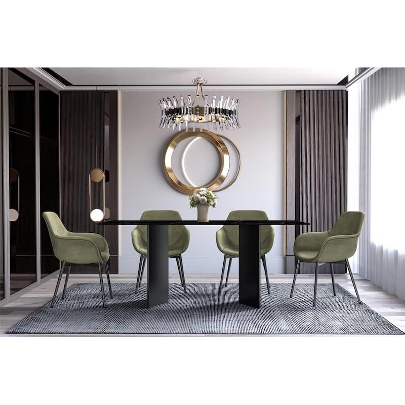 Olyra Contemporary Rectangular Sintered Stone or Glass Dining Table with Stainless Steel Base fpr Home Kitchen and Dining Rooms