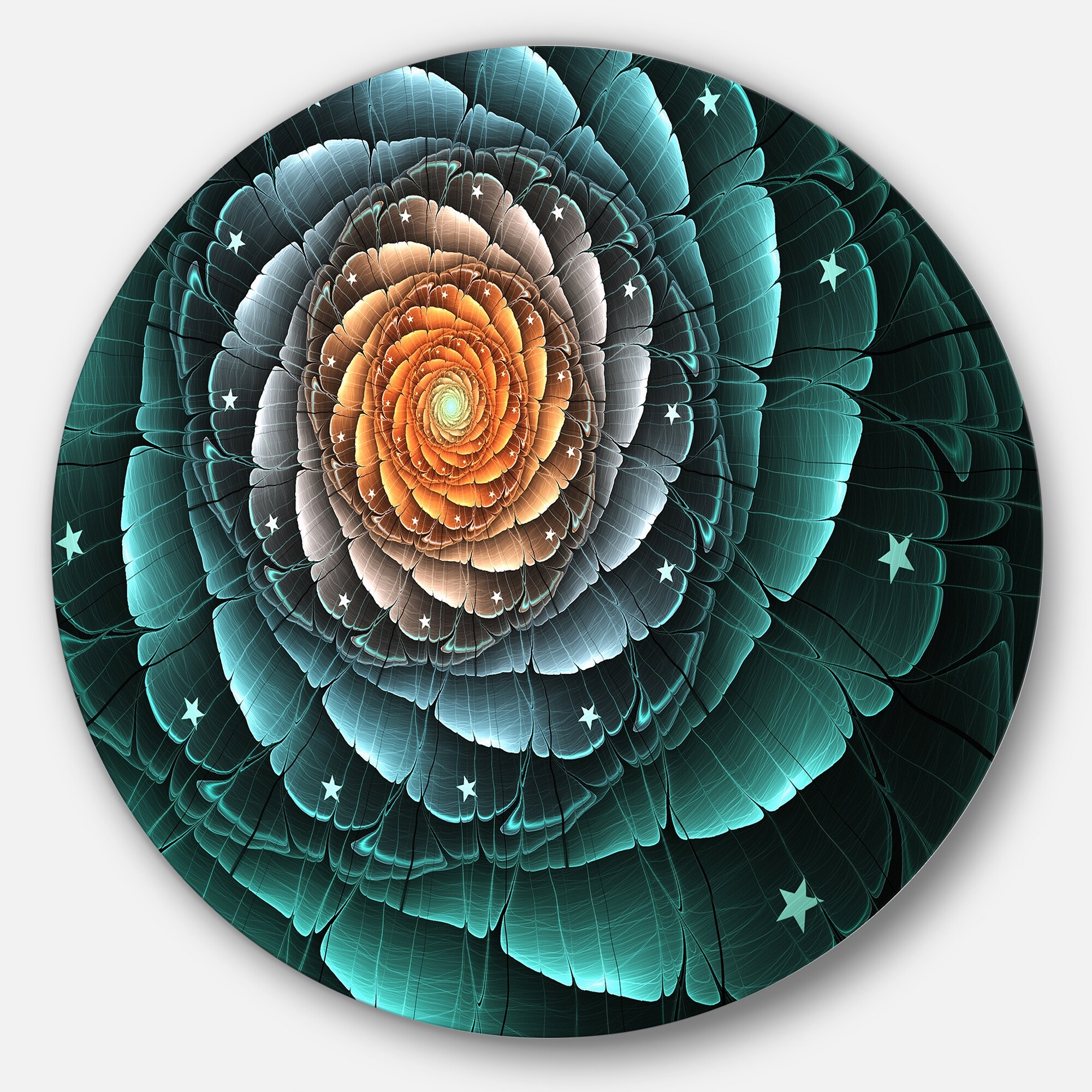 Designart 'Fractal Flower Turquoise Digital Art' Floral Round Wall