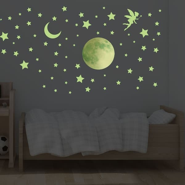 slide 1 of 1, Magical Moonlight Glow in the Dark Kids Wall Stickers Nursery DIY Art - Green