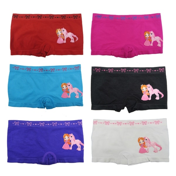 Girl's 6 Pack Seamless Girl & Pony Print Underwear Boyshorts Panties