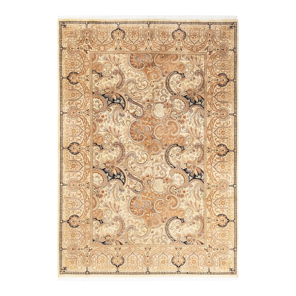 Overton Handknotted Wool Traditional Oriental Ivory Area Rug - 6' x 9'