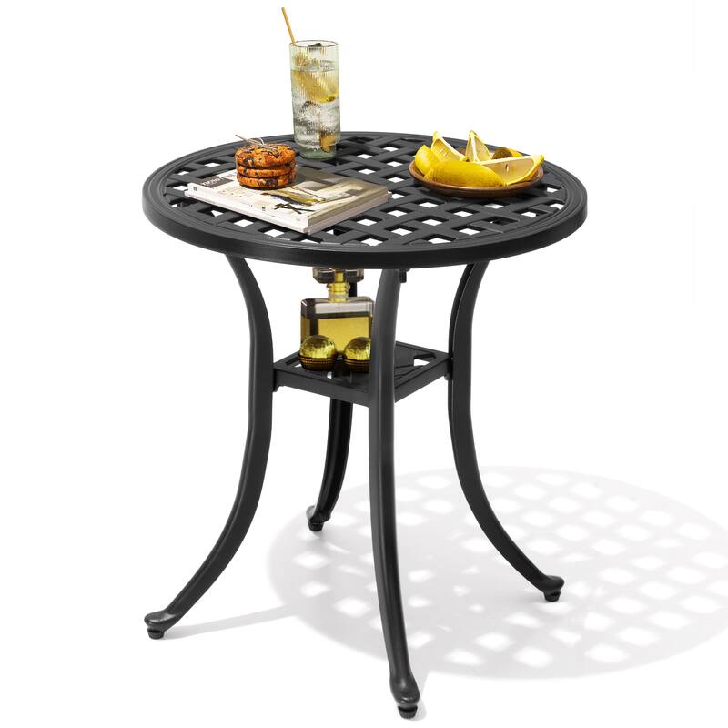 Outdoor Patio Side Table Round Cast Aluminum End Table - Φ19.1" x 20.9"H - Black