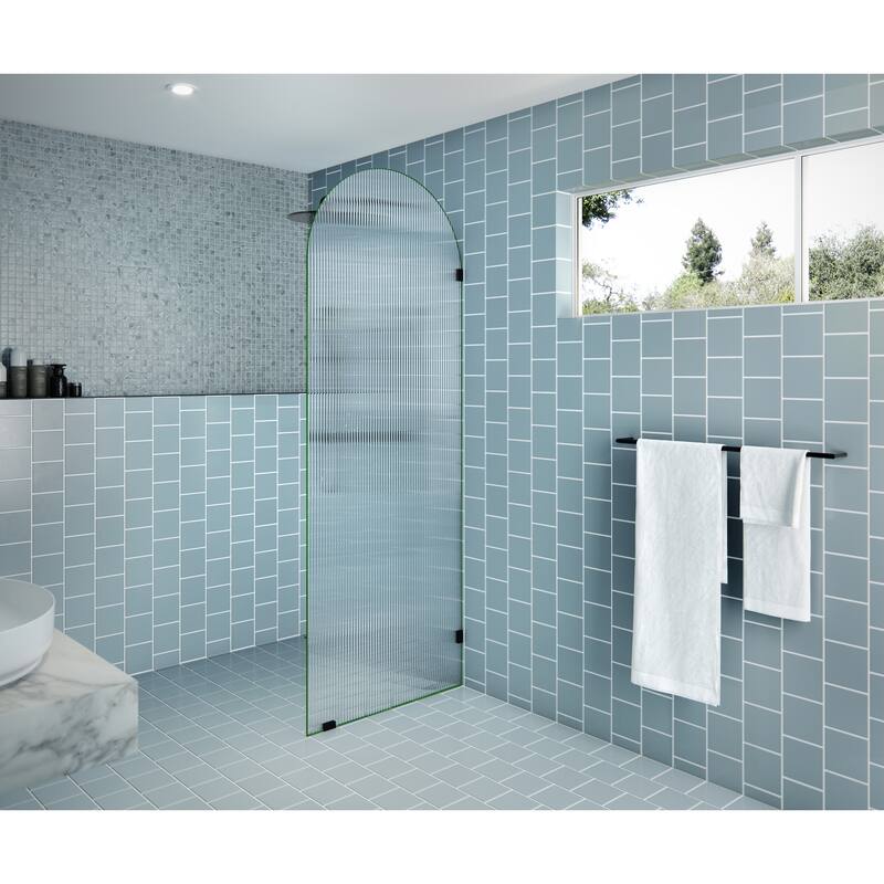 Maven 30 in. x 86.75 in. Fully Frameless Glass Shower Panel - Arched Fluted Single Fixed Panel