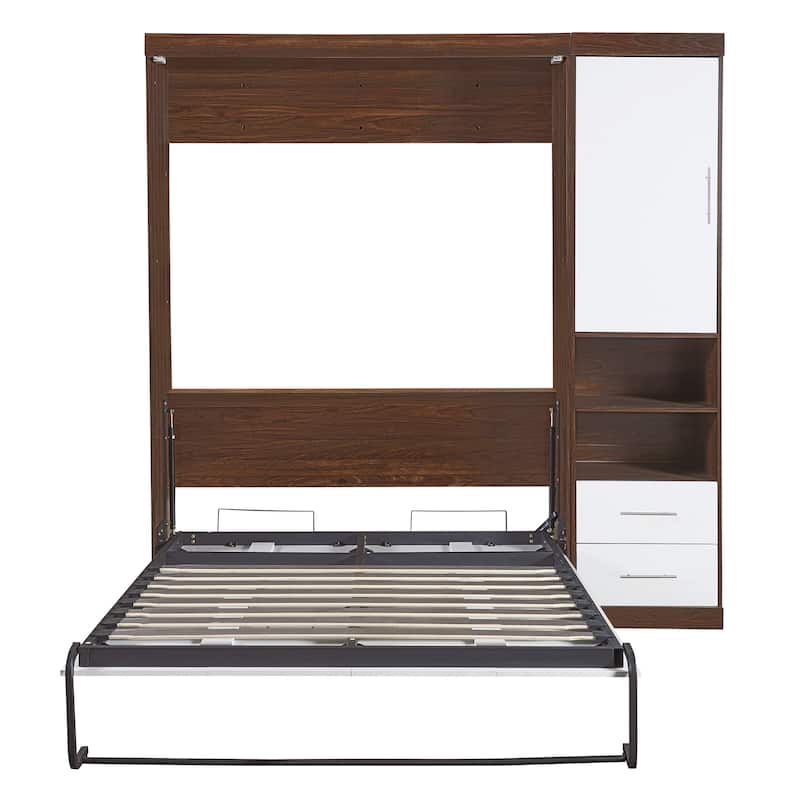 Twin/Full Murphy Wall Bed with Side Cabinet, Fold-Away Bed with Storage, Ideal for Small Apartments and Guest Rooms