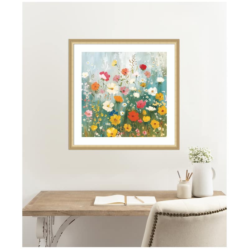 Kate and Laurel Framed Art Boho WIldflower Garden by The Creative Bunch Studio