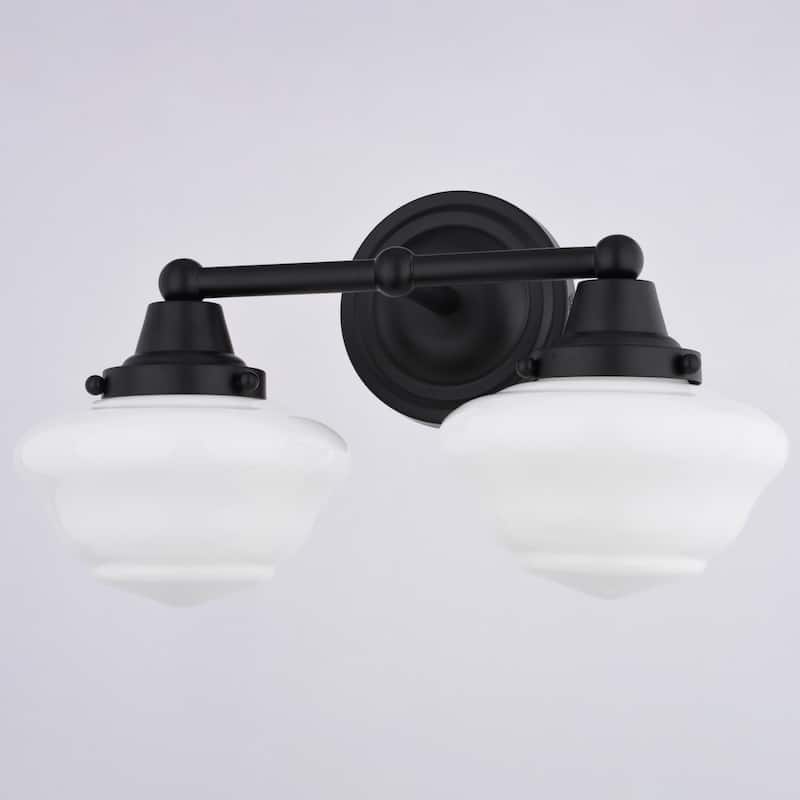 VAXCEL Eastgate Bathroom Vanity Wall Light Fixture, White Frosted Opal Glass Schoolhouse Shade, Dimmable, LED Compatible