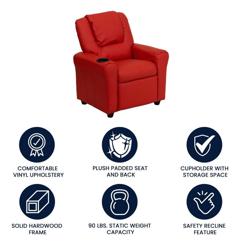 Contemporary Kids Recliner with Cup Holder and Headrest - 24"W x 21.5" - 36.5"D x 27"H