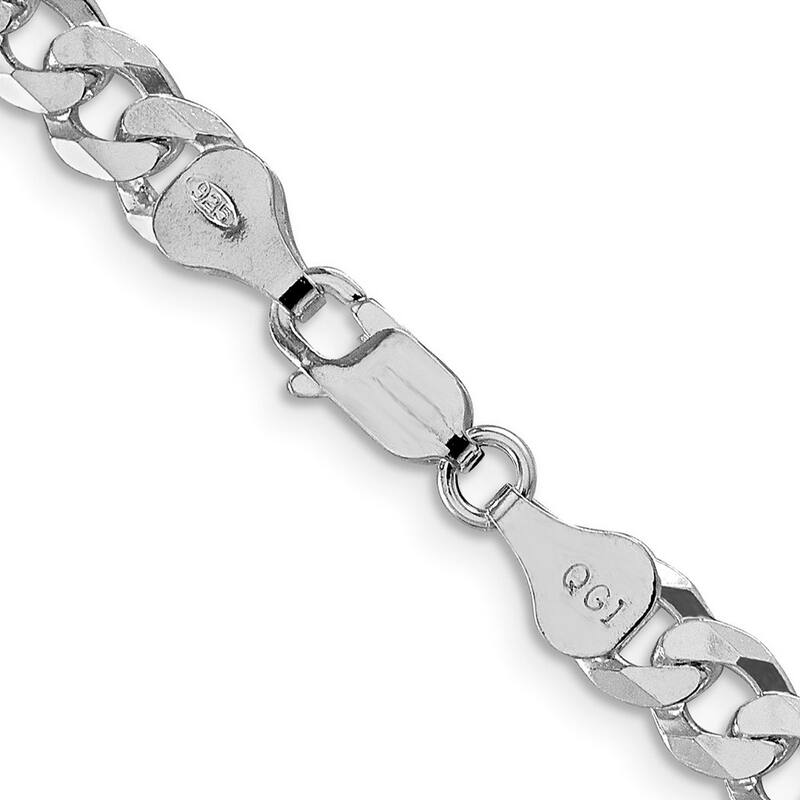 Curata 925 Sterling Silver Rhodium 6mm Beveled Curb Chain Necklace Men