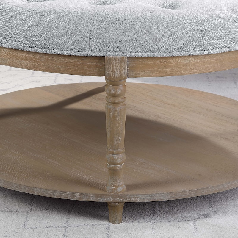 Corvus Savannah 36-inch Round Storage Tufted Chesterfield Cocktail Ottoman