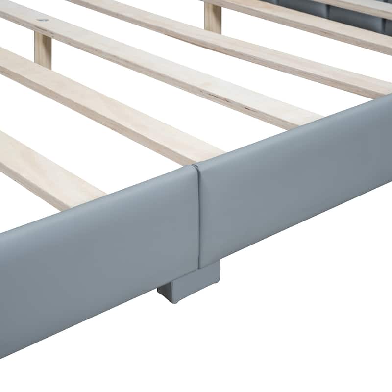 Queen & Twin XL Upholstered Platform Bed, Gray PU Leather, Mother & Child Design