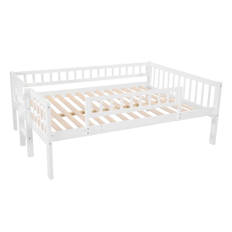 Full Over Full Over Full Triple Bed Convertible into 2 Full Size Platform Beds and 1 Floor Bed, Bed Frame with Slide and Ladder