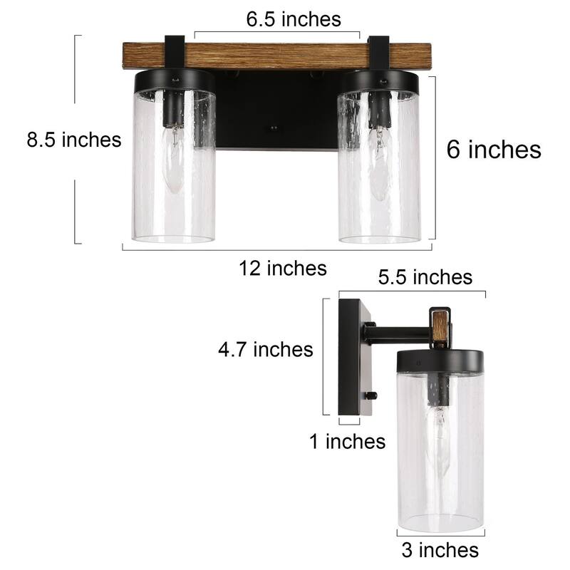 Fora Modern Farmhouse Glass Bathroom Vanity Light Dimmable Wall Sconce