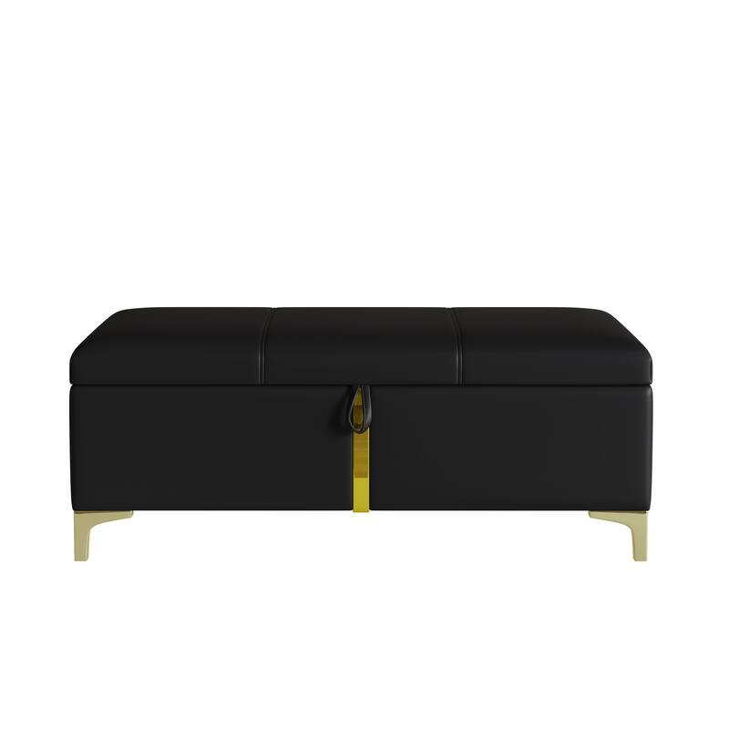 Elegant Upholstered Storage Ottoman,Storage Bench with Metal Legs for Bedroom,Living Room,Fully Assembled Except Legs